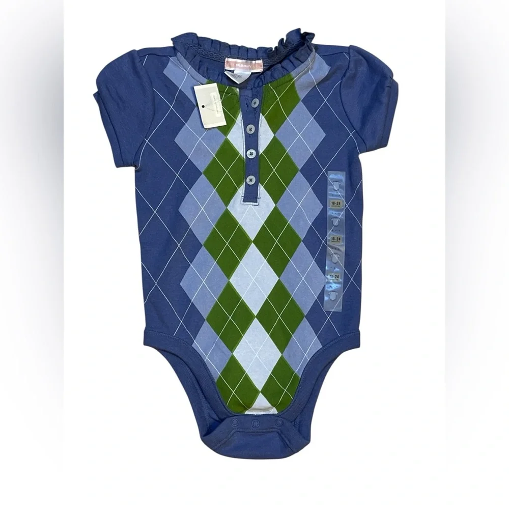 Old Navy Blue and Green Argyle Bodysuit